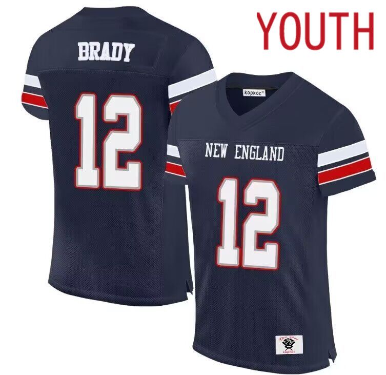 Youth  New England Patriots #12 Brady Blue 2024 Nike Limited NFL throwback Jersey